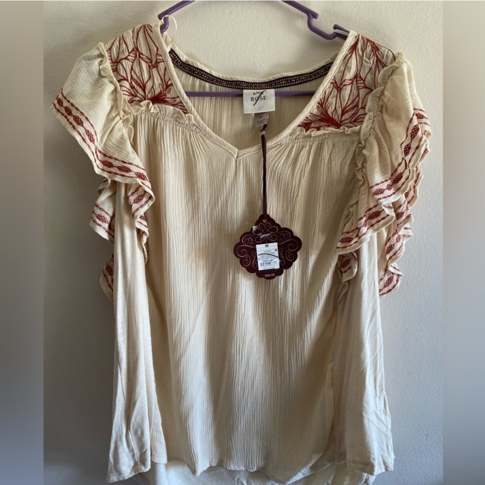 Knox Rose Ivory Blouse with Burgundy Details